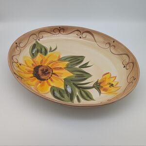 Tabletops Unlimited Sunny Hand-Painted Sunflower Ceramic Serving Platter